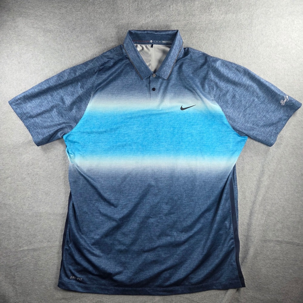 Nike Tiger Woods Collection Golf Polo Mens XL Blue Ombre Dri-FIT Sea Island